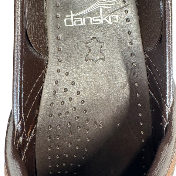 Dansko Patricia Leather Clog Sz 38 Womens Brown Floral Studded Comfort Work Shoe - Picture 3 of 9